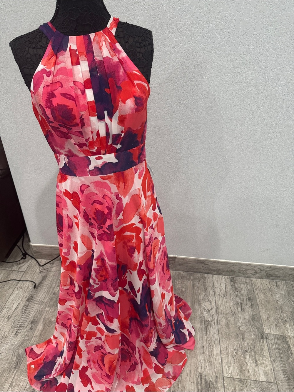 Eliza J Floral Halter Maxi Dress in Pink, Red & Purple
